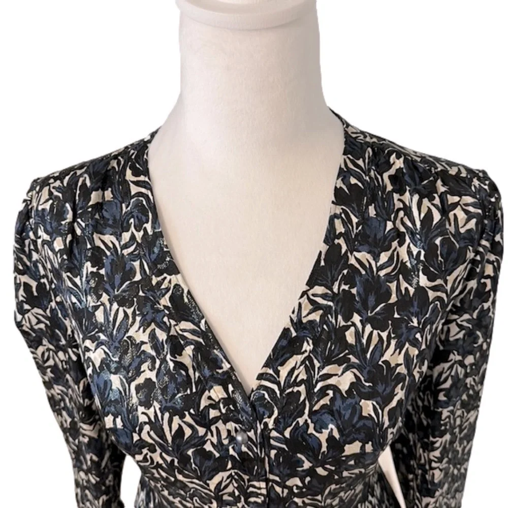 Tory Burch Caralyn Silk Floral Sheen Long Sleeve Button Down Blouse Shirt 4